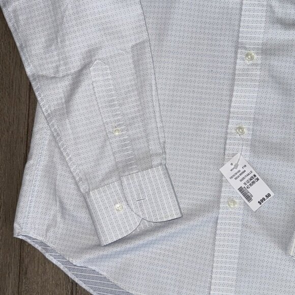 NWT men s James Tattersall White and Light Blue Business Dressy Button Down - Picture 4 of 6